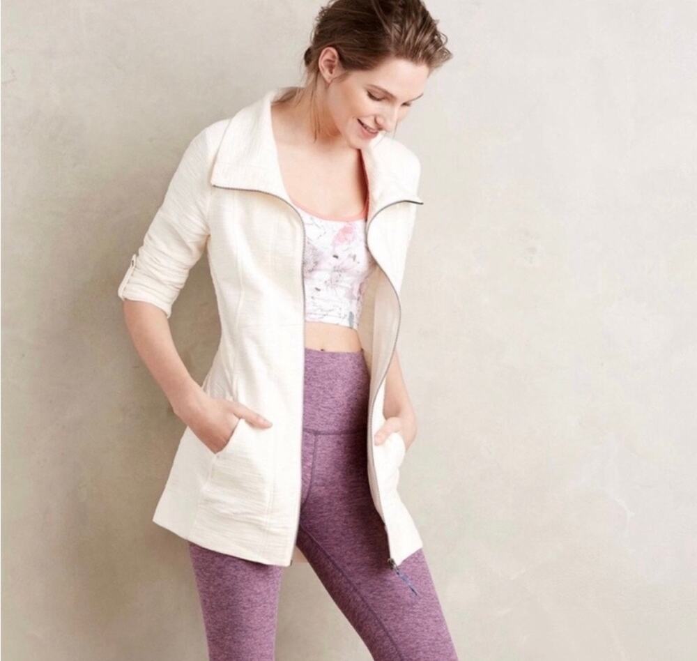 Anthropologie Saturday Sunday Quinn Zip Up Jacket XS Cream Lightweight Spring